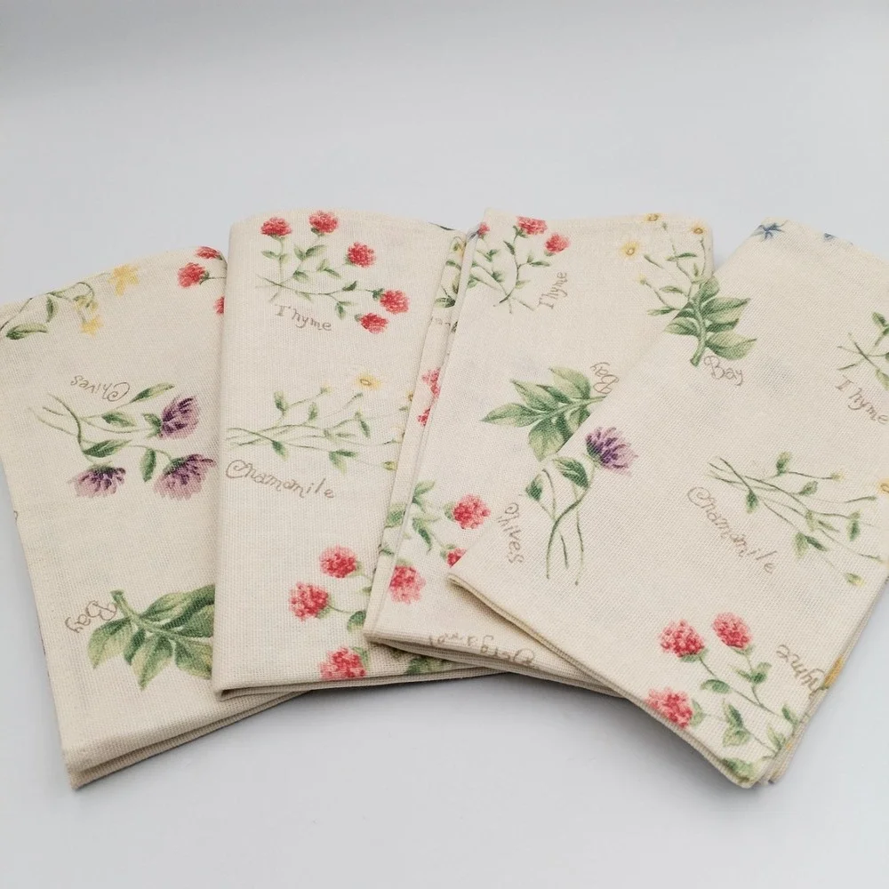 Set of 4 Vintage Botanical Herb Cloth Napkins 17